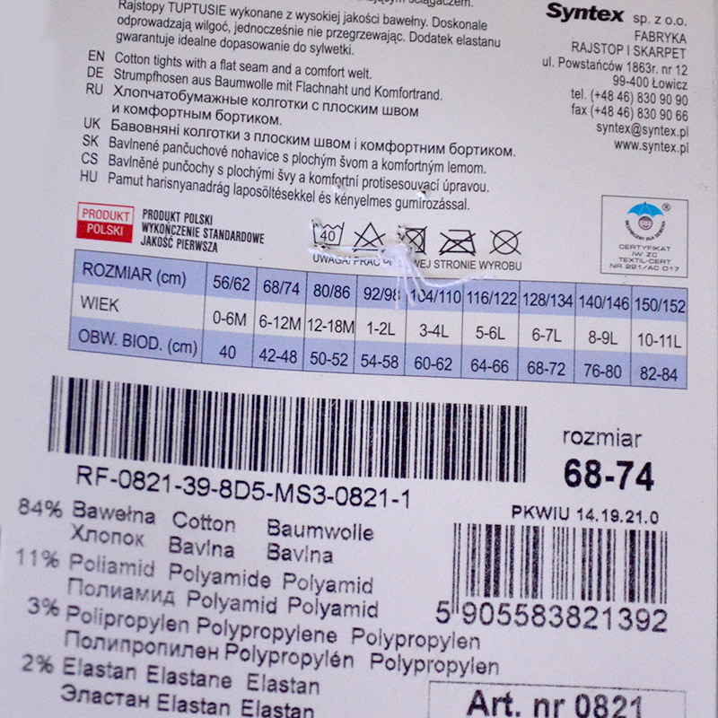 Tuptusie Pančuchy bavlnené 68-74 - 6-12 mesiacov