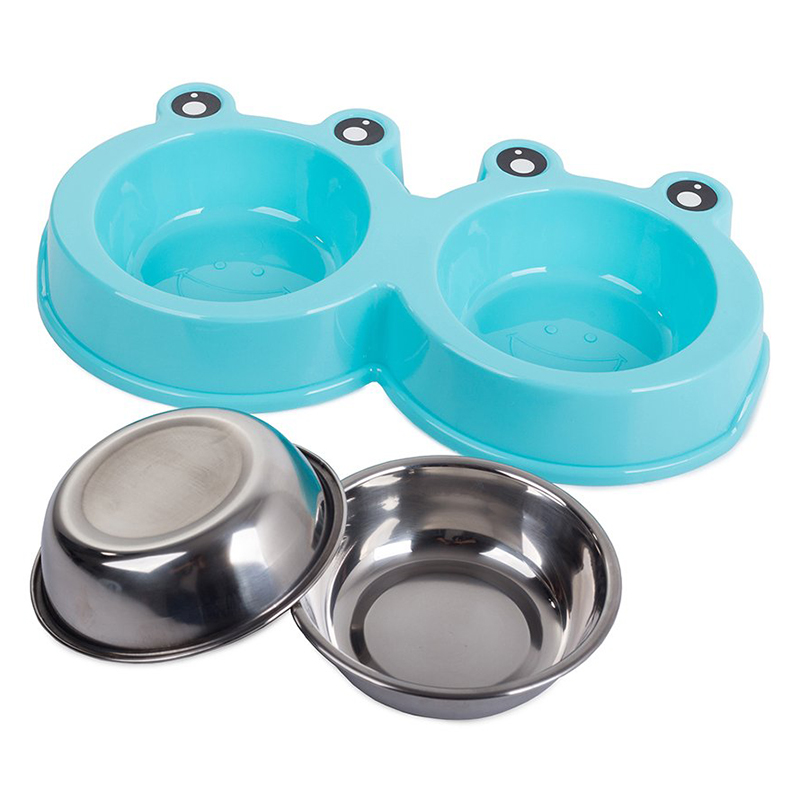 Dvojitá miska na krmivo pre psa modrá 2 x 0,3l