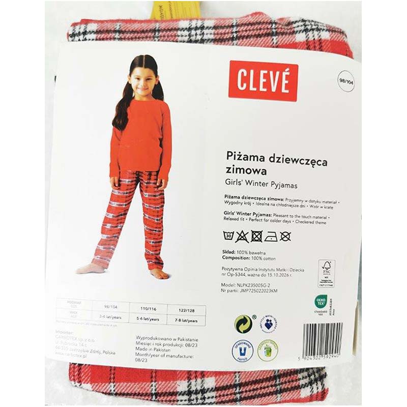 CLEVÉ - Pyžamo zimné dievčenské červené 122/128
