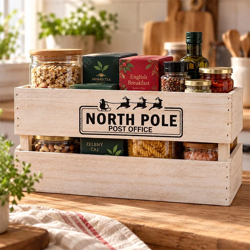 Drevený XXL úložný box NORTH POLE 38 × 23 × 19 cm