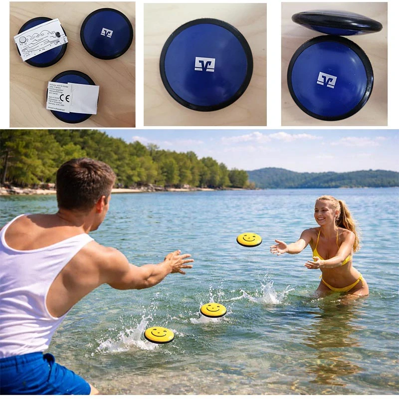 Plávajúci disk na hádzanie po vode modrý - priemer 7,5 cm