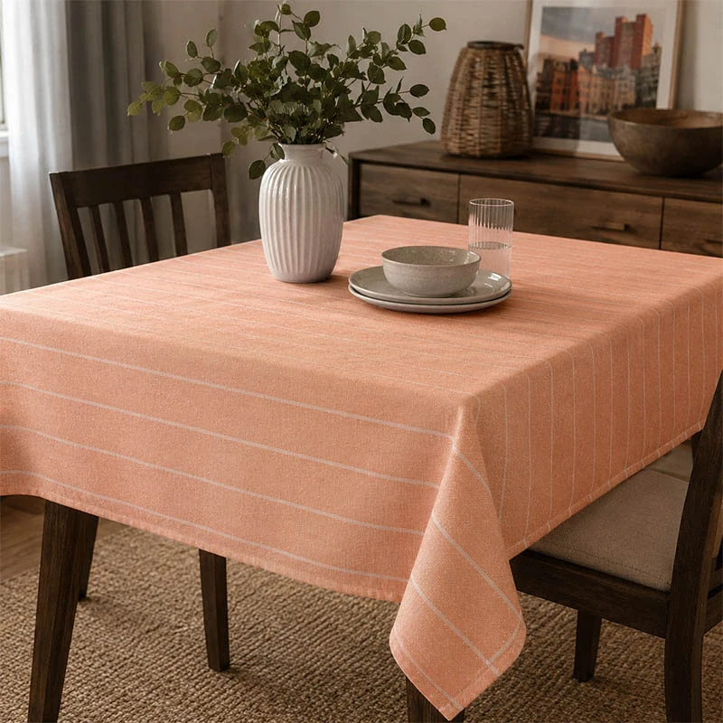 Obrus na stôl 140 × 250 cm koralový s jemným károvaným vzorom