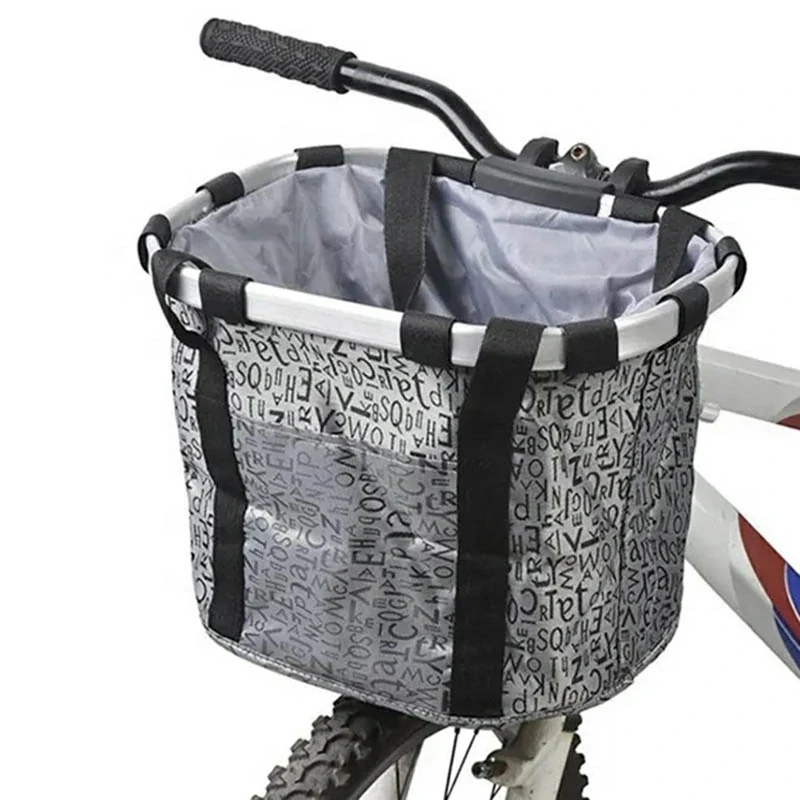 Predný košík na bicykel s rukoväťou sivý