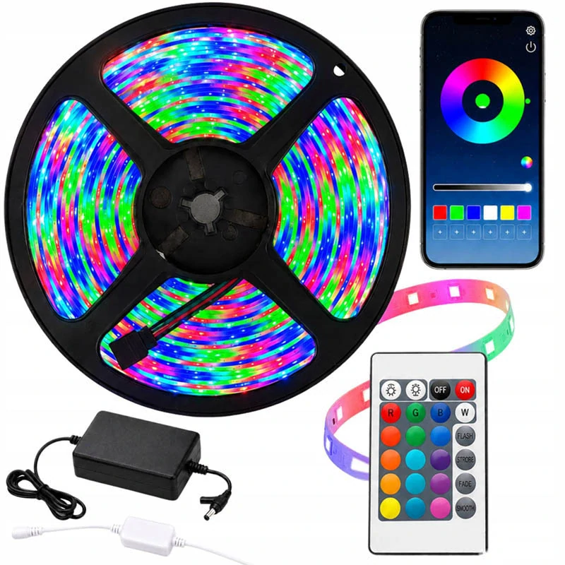 RGB LED pás 10 m 2835, 12 V, s aplikáciou, ovládačom a Music Sync