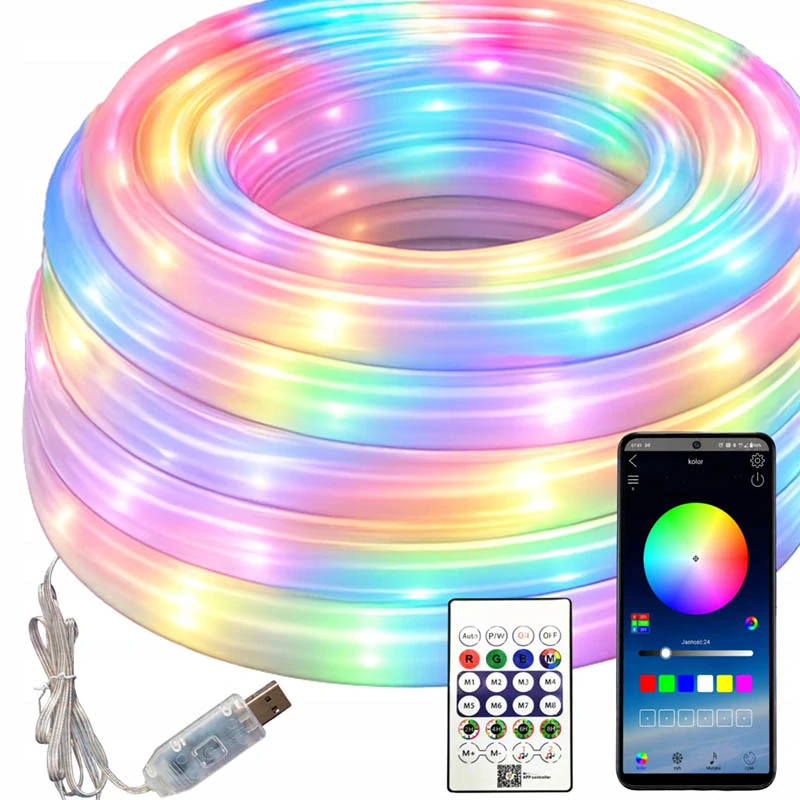 Flexibilný neónový RGBIC LED pás 360° 5 m s Bluetooth, aplikáciou a diaľkovým ovládačom