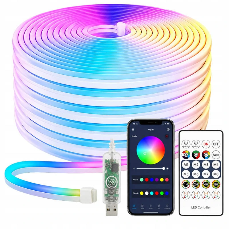Flexibilný neónový RGB LED pás 5 m s Bluetooth, aplikáciou a diaľkovým ovládaním