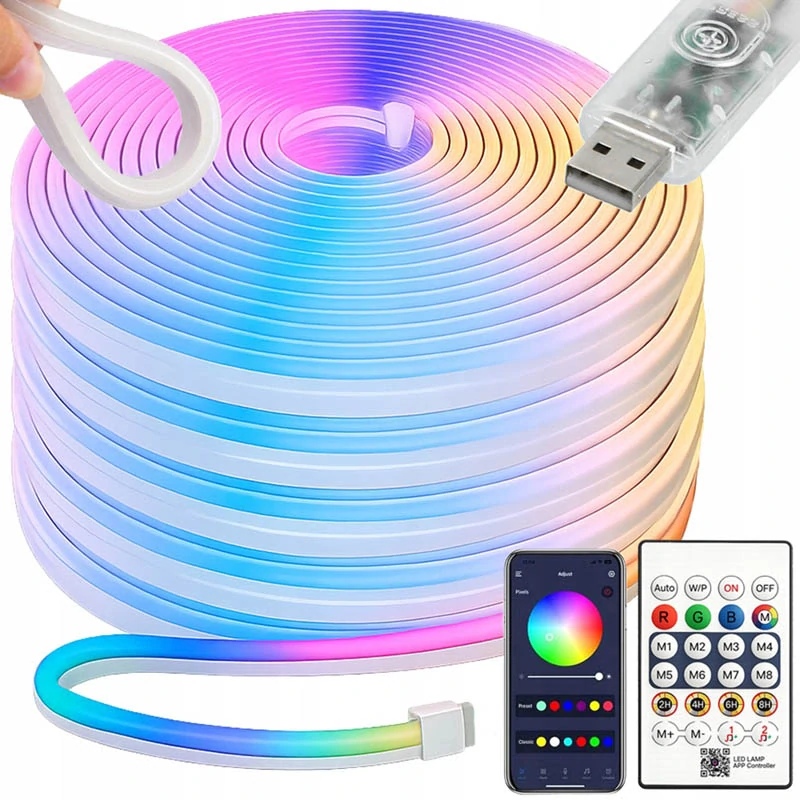 RGB LED neónový pás 10 m s aplikáciou, diaľkovým ovládaním a hudobným režimom