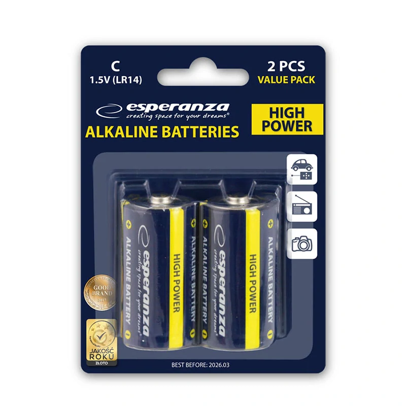 Alkalické batérie Esperanza C LR14 1,5 V – 2 ks