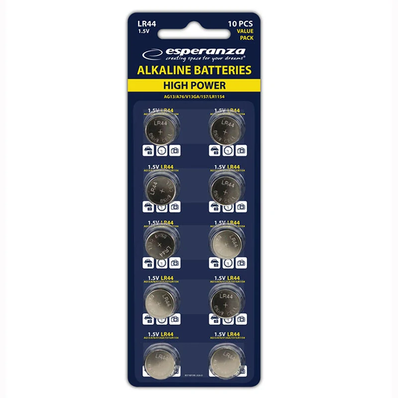 Alkalické batérie Esperanza LR44 / AG13 1,5 V – 10 ks