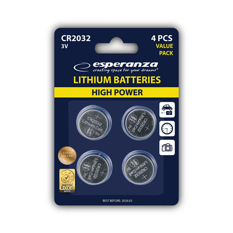 Lítiové batérie Esperanza CR2032 3 V – 4 ks