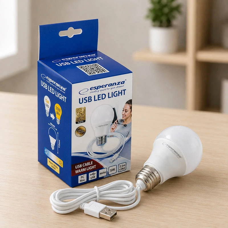 USB LED žiarovka Esperanza 5 W s káblom 2,5 m