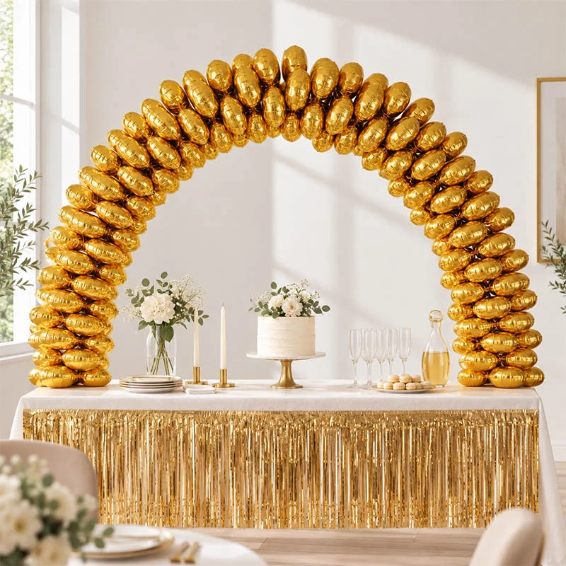 Stolový balónový oblúk so zlatými fóliovými balónmi 200 × 150 cm