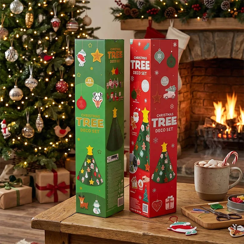 3D vianočný stromček z filcu s dekoračnou sadou