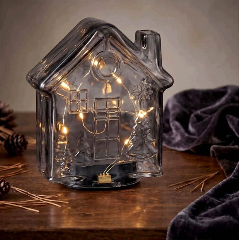 Dekoratívny sklenený LED domček s 10 diódami 14 cm