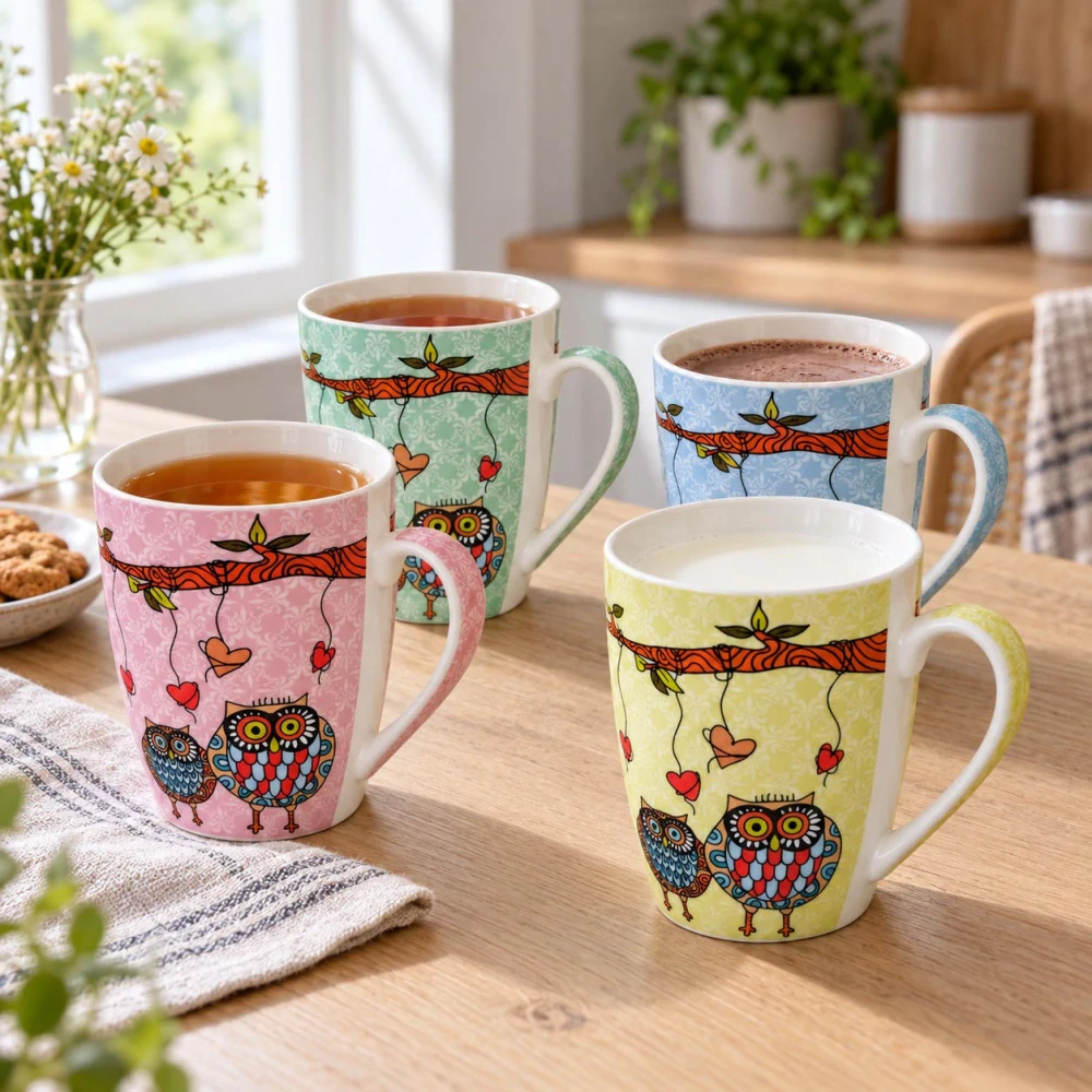 Porcelánový hrnček so sovami 250 ml – náhodný farebný variant