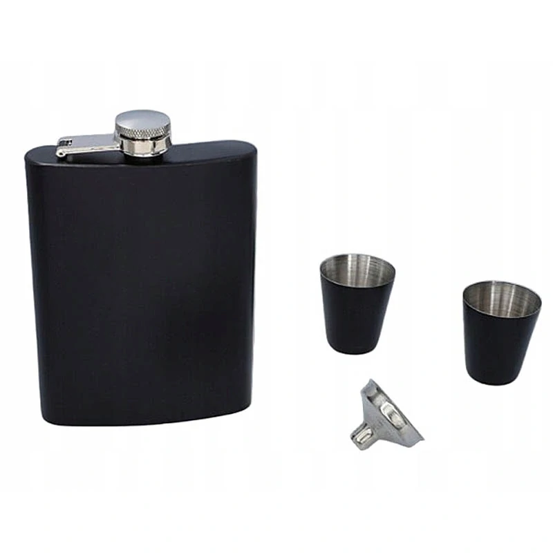 Ploskačka 210ml s pohárikmi v darčekovej sade čierna