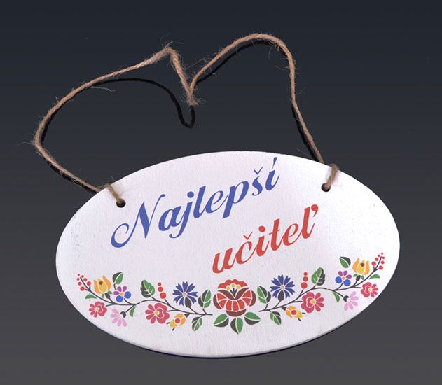 Tabuľka drevená elipsa 18x11cm Najlepší učiteľ 1