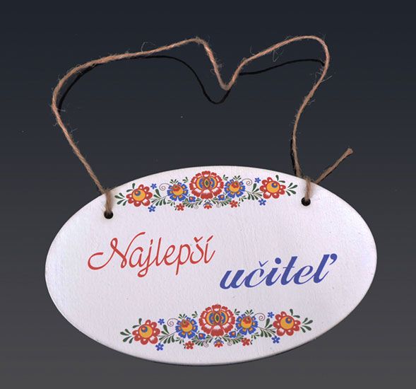 Tabuľka drevená elipsa 18x11cm Najlepší učiteľ 2