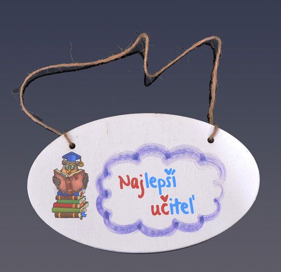 Tabuľka drevená elipsa 18x11cm Najlepší učiteľ 3