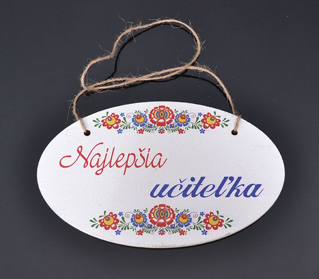 Tabuľka drevená elipsa 18x11cm Najlepšia učiteľka 2