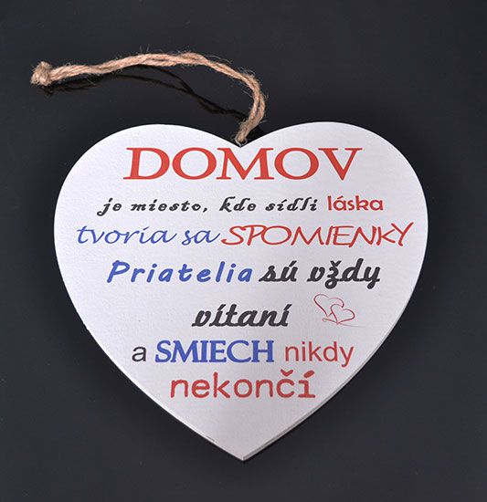Tabuľka drevená srdce 20cm Domov, priatelia, spomienky
