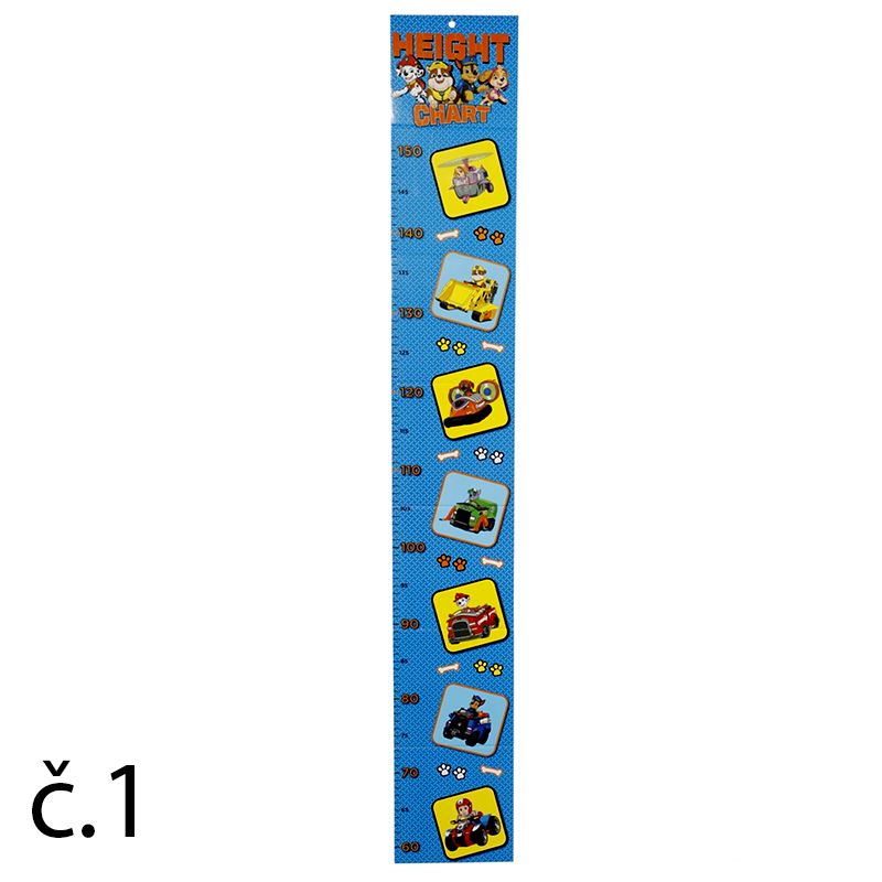 Detský rastový meter Paw Patrol 60–150 cm – modrý kartónový meter s postavičkami