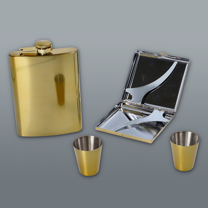 Ploskačka s pohárikmi a tabatierkou GOLD 240ml High Gloss