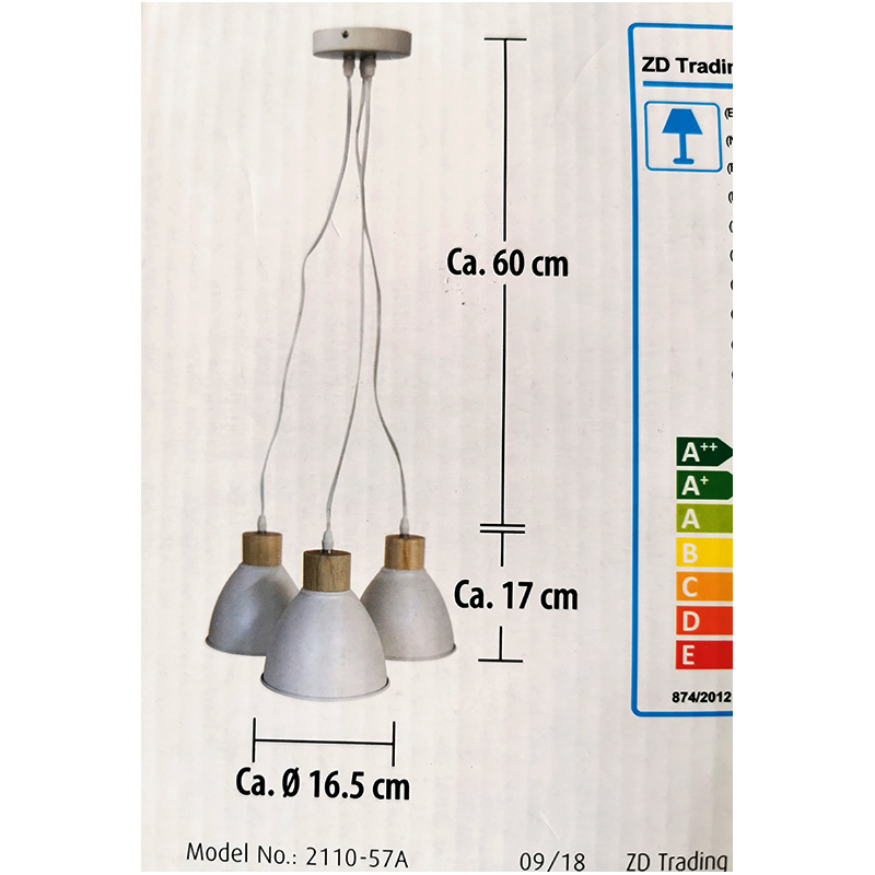 Kovová závesná lampa biela - Tri kalichy