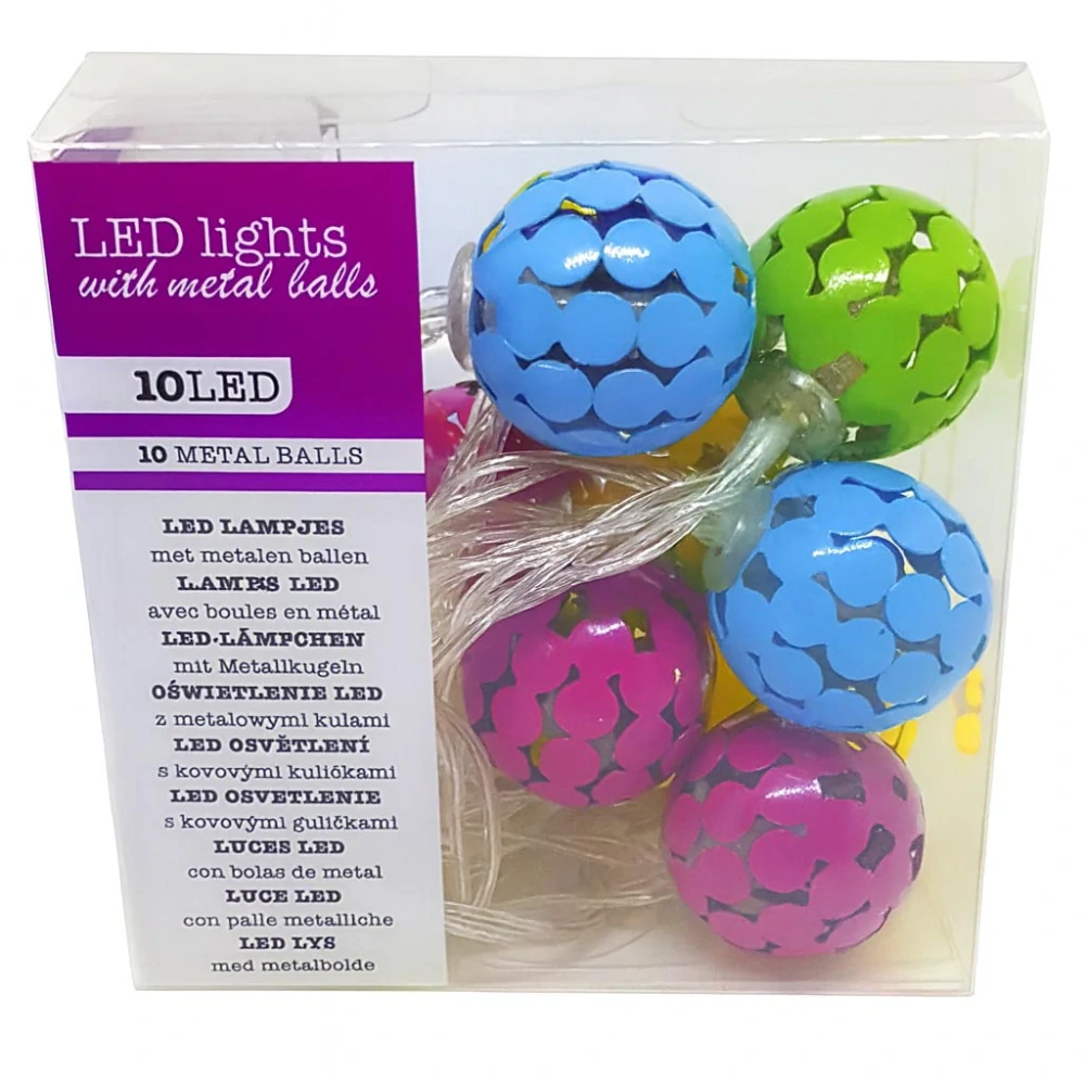 LED svetelná reťaz s kovovými guličkami 30 cm – multicolor, 10 LED