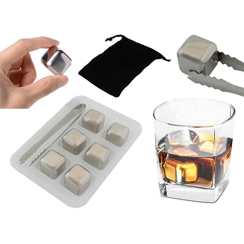 Kovové kocky ľadu (sada 6ks + kliešte + púzdro)