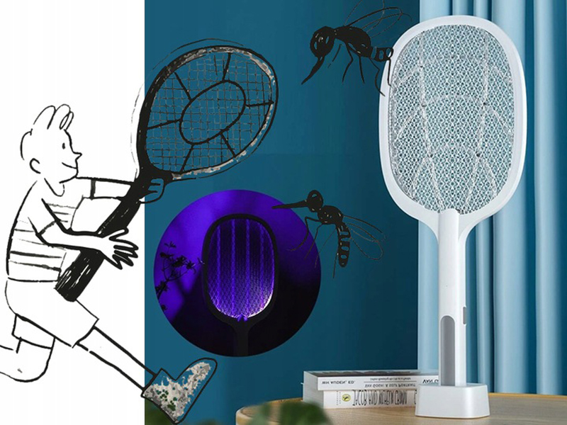 Elektronická UV plácačka na muchy, ovady, komáre biela