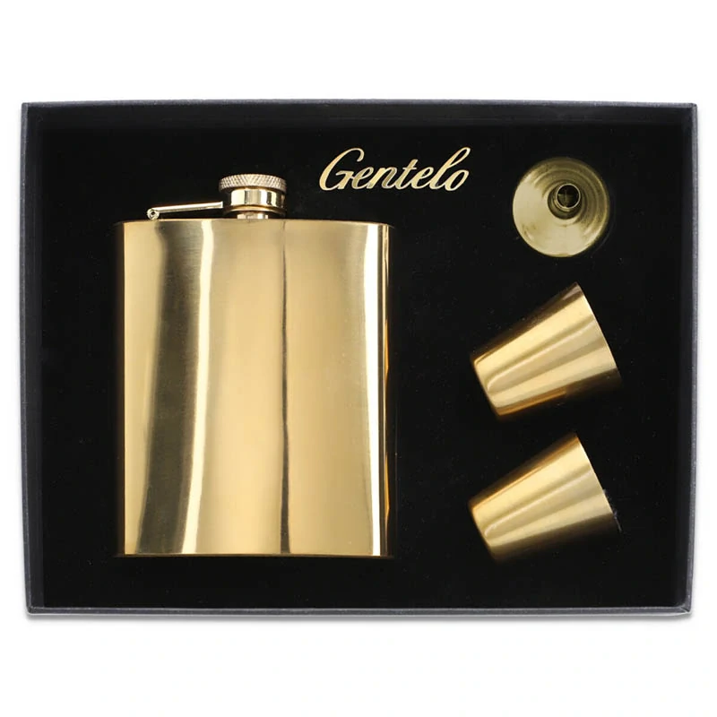 Gentelo Ploskačka 210ml zlatá s lievikom a pohárikmi