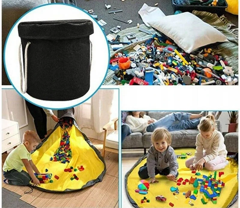 Kôš na hračky s podložkou na hranie čierny