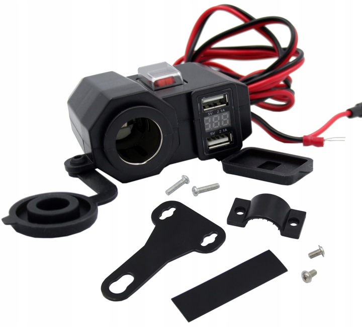Nabíjačka zapaľovač 12V na motocykel s voltmetrom + 2xUSB