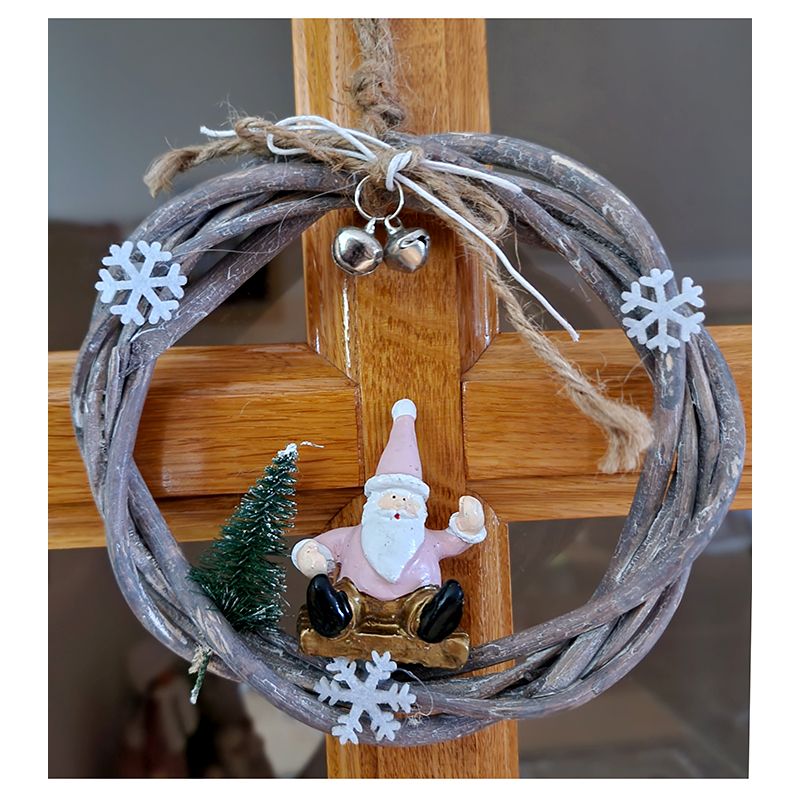 Vianočný veniec s ružovým Mikulášom 14,5cm 