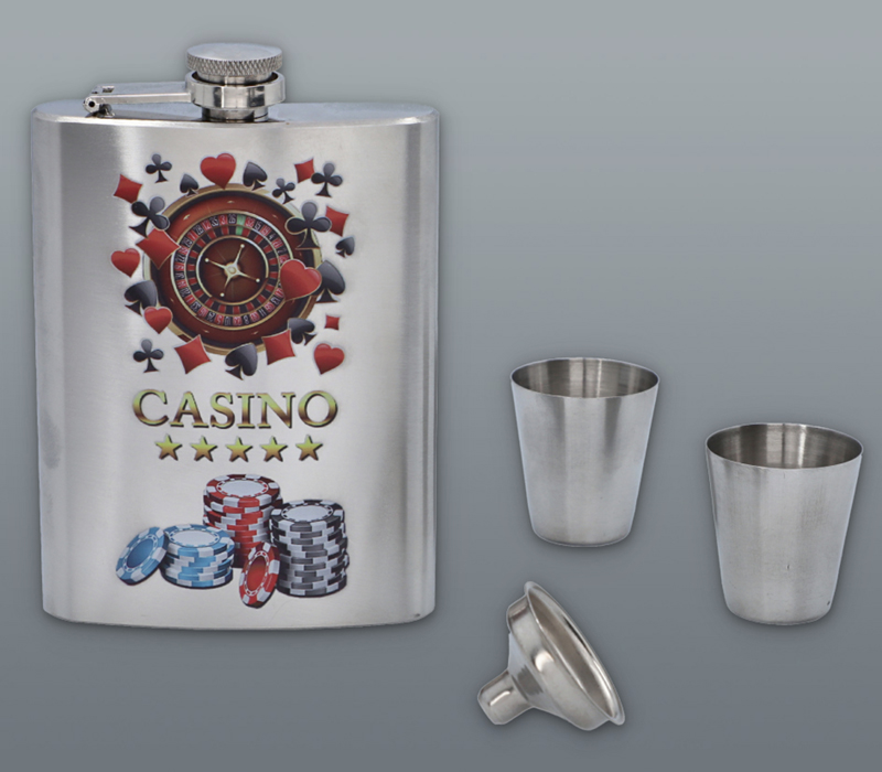 Gentelo Darčeková sada Casino s ploskačkou, pohárikmi, lievikom, hracími kartami a kockami