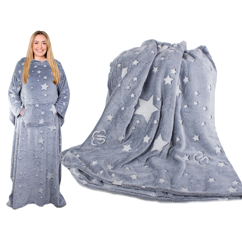 Svietiaca deka s rukávmi 190x170cm sivá