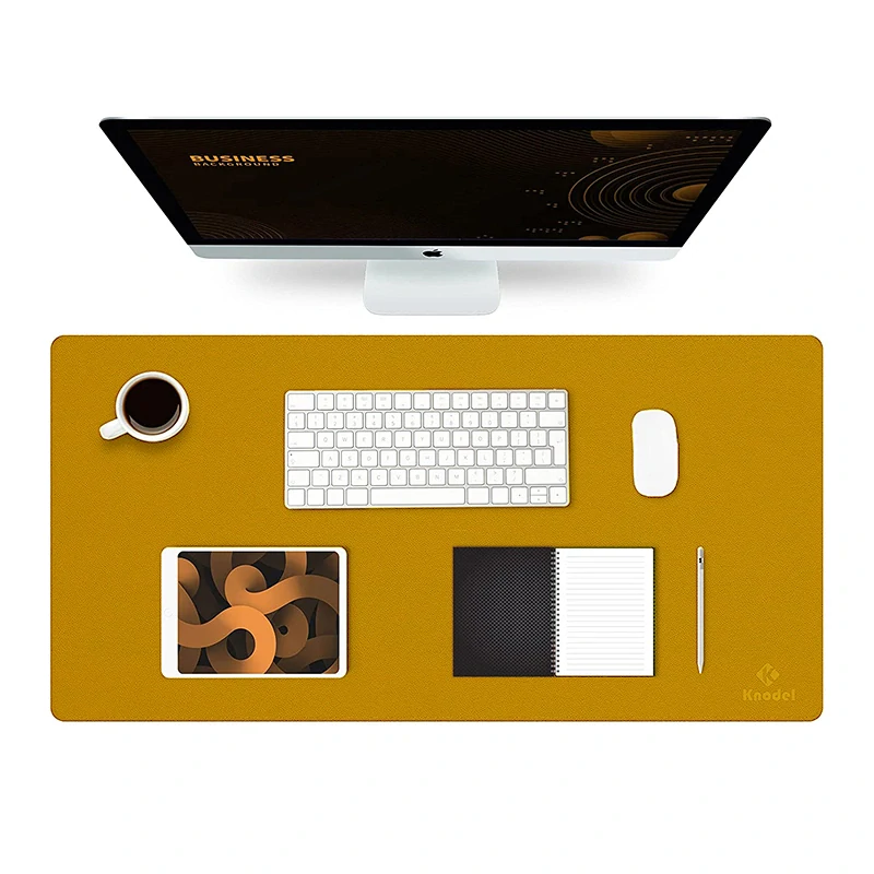 Podložka na stôl z PU kože 80 × 40 cm obojstranná tmavomodrá / žltá