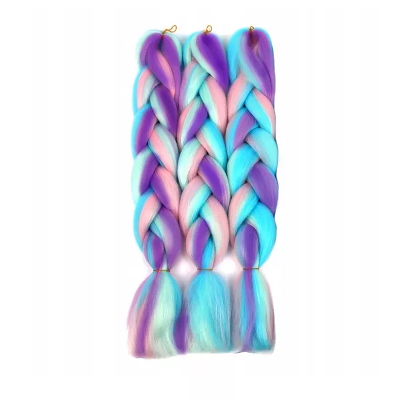 Syntetické vlasy - Vrkoč modro-fialovo-ružovo-biely 120cm