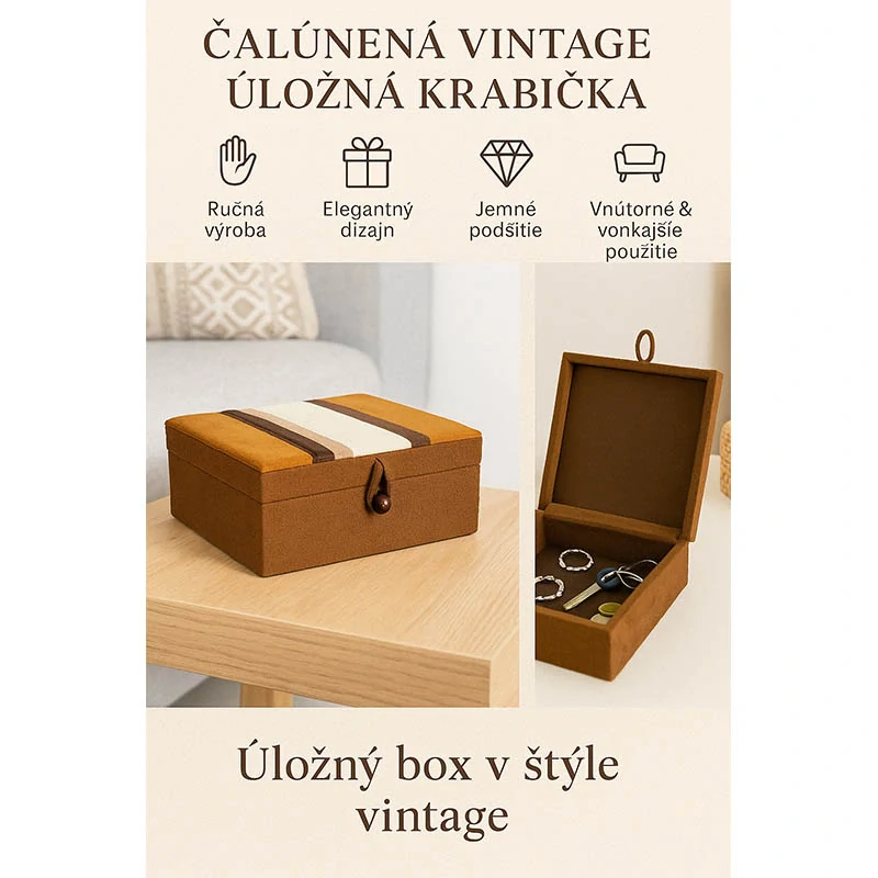 Elegantná čalúnená šperkovnica vintage retro