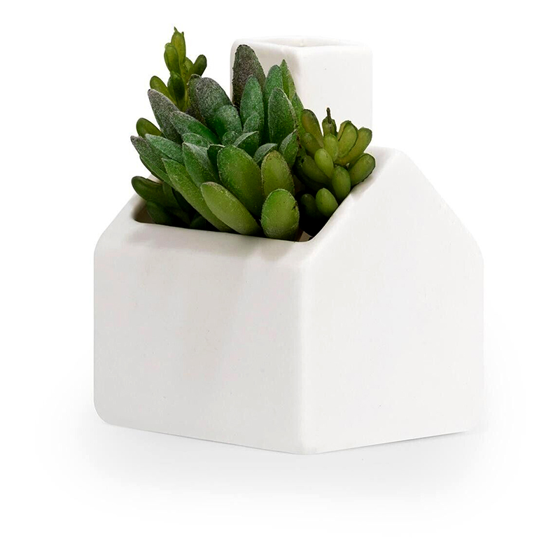 Kvetináč v tvare domčeka - keramický biely