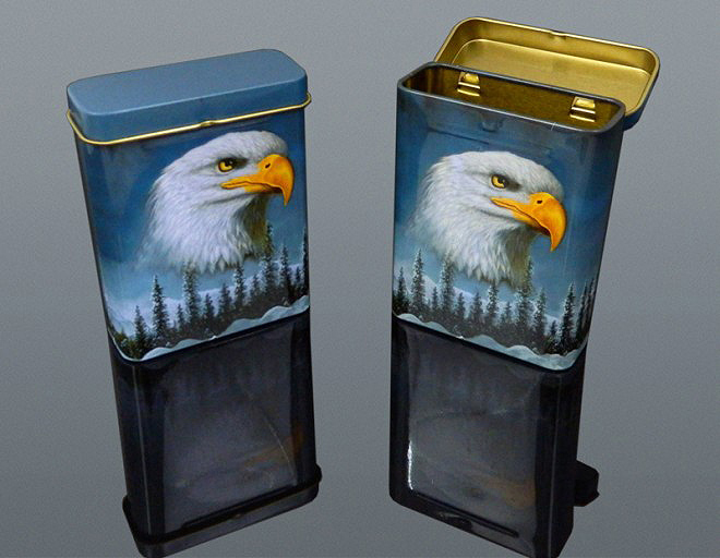 Plechová krabička na zberateľské kartičky a karty Eagle