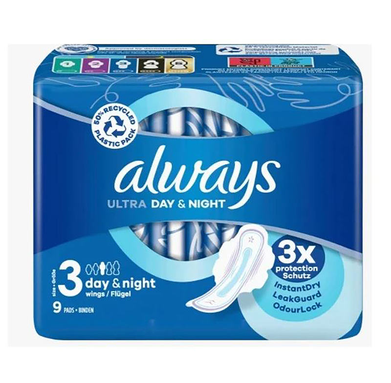 Always - Dámske hygienické vložky s krídelkami Day & Night Ultra 9ks