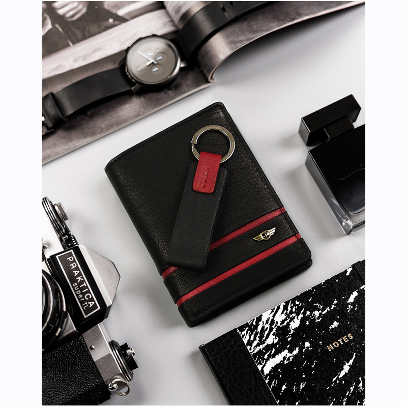 Darčeková sada PETERSON - Peňaženka s príveskom PK-2-N4 čierna/červená