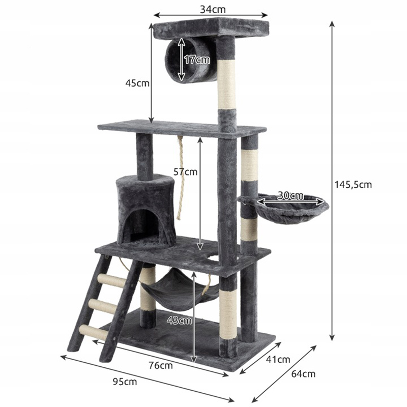 Mačací škrabací strom 141cm sivý
