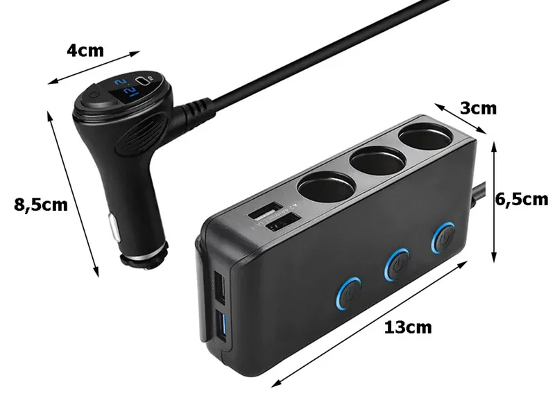 Rozdeľovač autozásuvky 12-24V 4xUSB-C