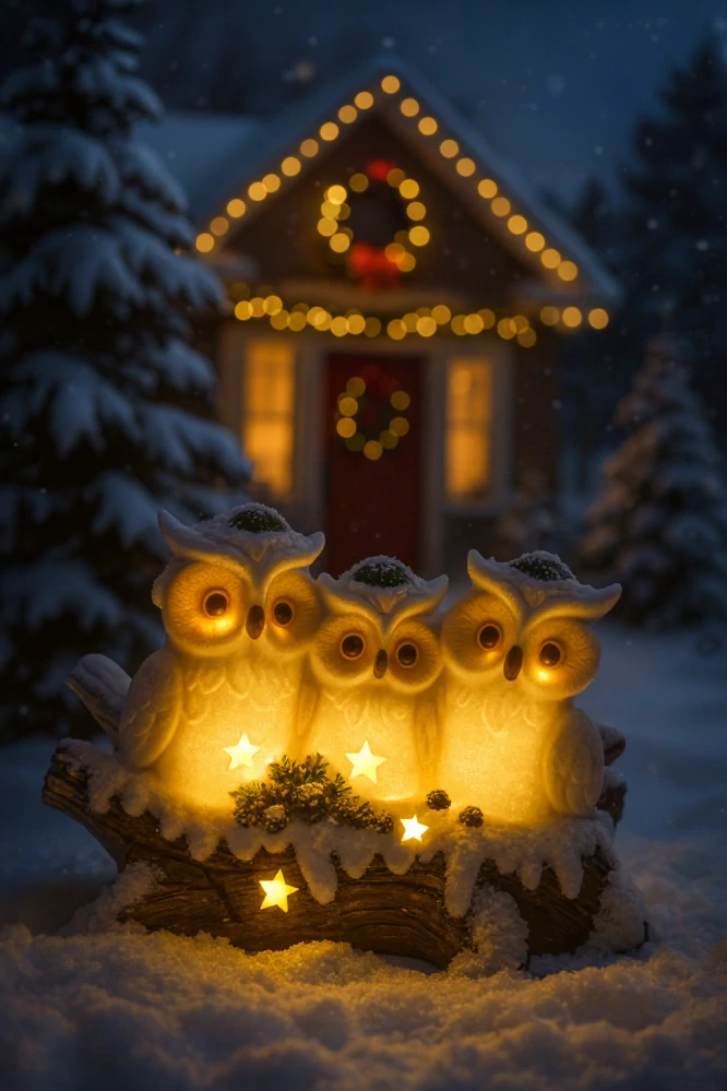 Solárna záhradná lampa - Tri sovy