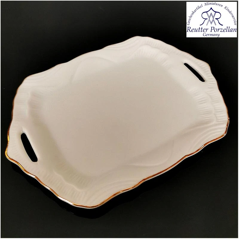 Reutter Porzelan - Podnos porcelánový so zlatým lemovaním 15,5x11,5cm