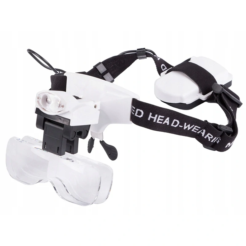 Hodinárska lupa čelová 2LED 6x s vymeniteľnými šošovkami