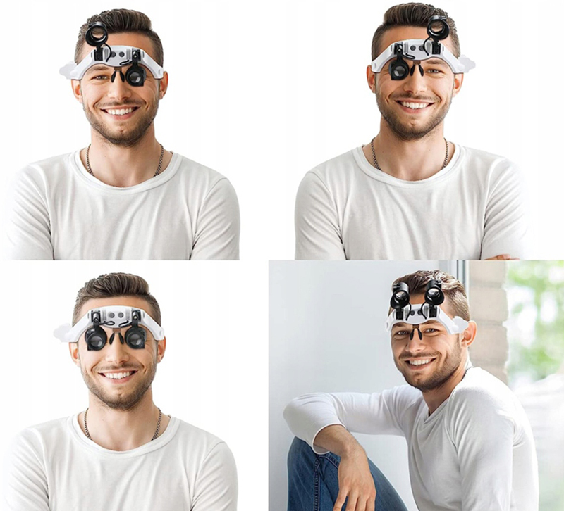 Hodinárska lupa - okuliare 2LED s vymeniteľnými šošovkami 10-25x